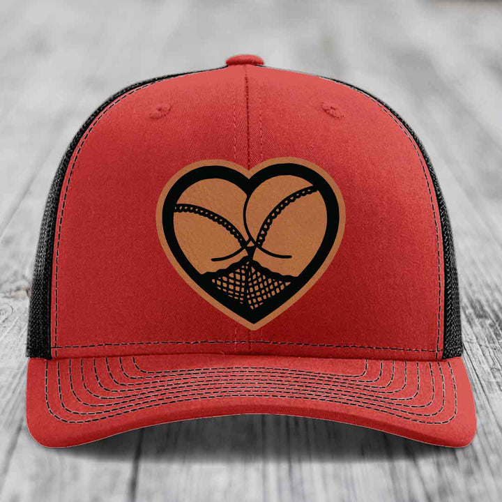 Heart Shaped Ass (Stockings) - Leather Patch Hat - Rawhide to Black Patch - Richardson 112 Snapback Trucker Hat