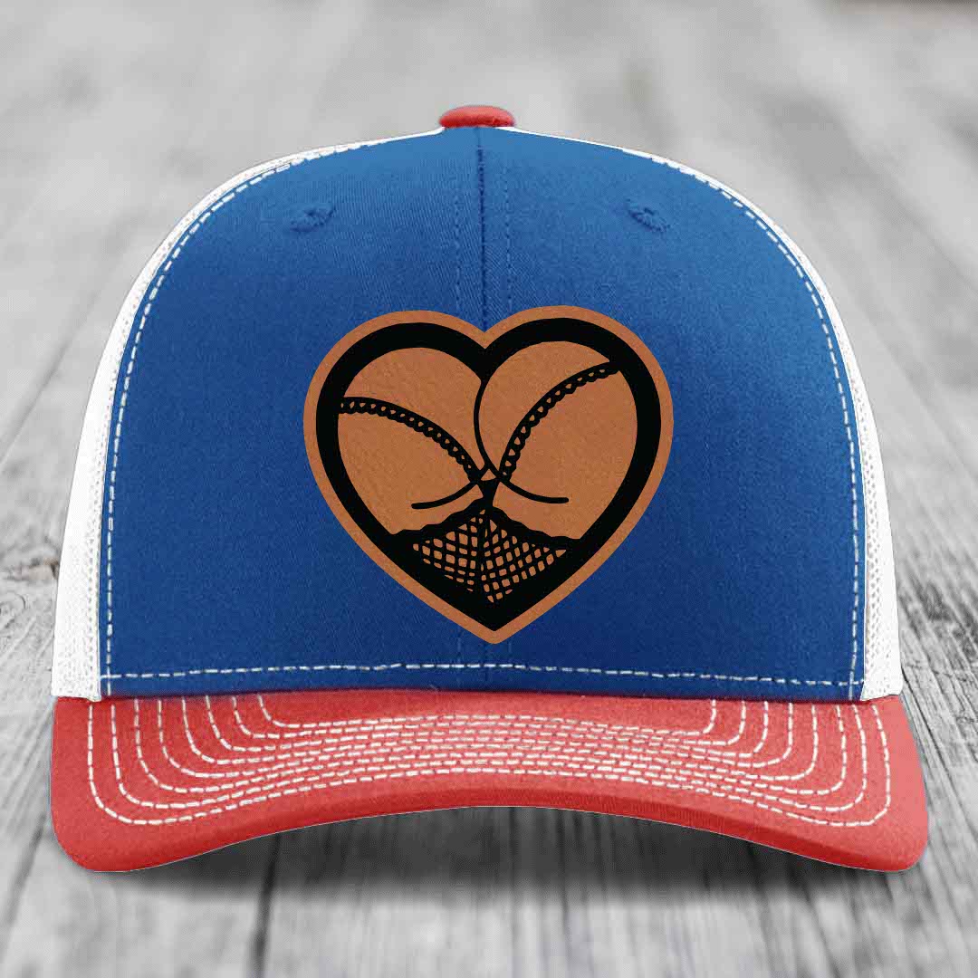 Heart Shaped Ass (Stockings) - Leather Patch Hat - Rawhide to Black Patch - Richardson 112 Snapback Trucker Hat