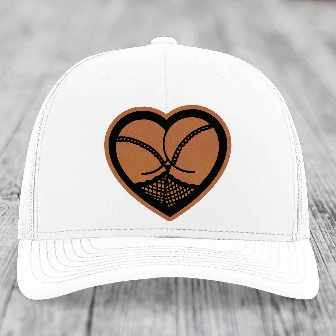 Heart Shaped Ass (Stockings) - Leather Patch Hat - Rawhide to Black Patch - Richardson 112 Snapback Trucker Hat