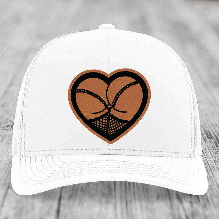 Heart Shaped Ass (Stockings) - Leather Patch Hat - Rawhide to Black Patch - Richardson 112 Snapback Trucker Hat