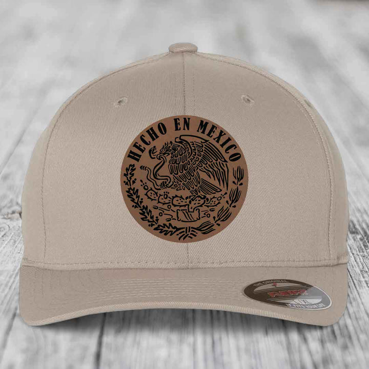 Hecho En Mexico - Leather Patch Hat - Dark Brown to Black Patch - Flexfit 6277 Fitted Hat