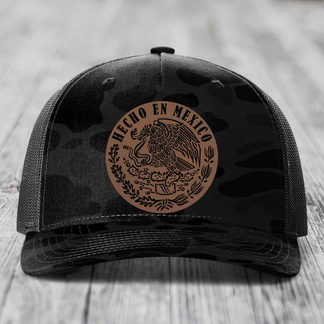 Hecho En Mexico - Leather Patch Hat - Dark Brown to Black Patch - Richardson 112PFP Snapback Trucker Hat