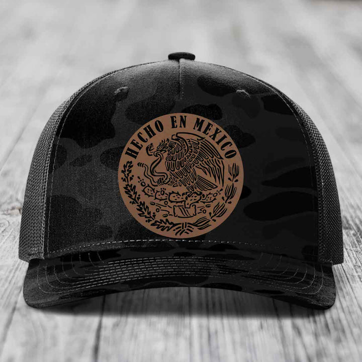 Hecho En Mexico - Leather Patch Hat - Dark Brown to Black Patch - Richardson 112PFP Snapback Trucker Hat