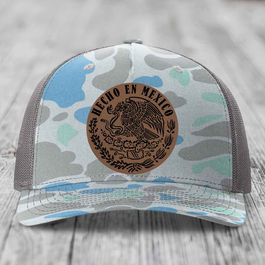 Hecho En Mexico - Leather Patch Hat - Dark Brown to Black Patch - Richardson 112PFP Snapback Trucker Hat