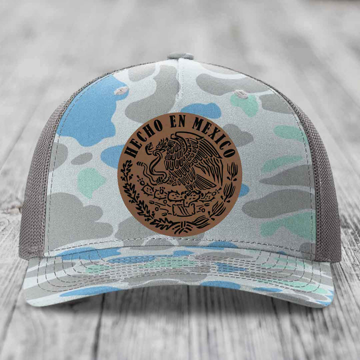 Hecho En Mexico - Leather Patch Hat - Dark Brown to Black Patch - Richardson 112PFP Snapback Trucker Hat