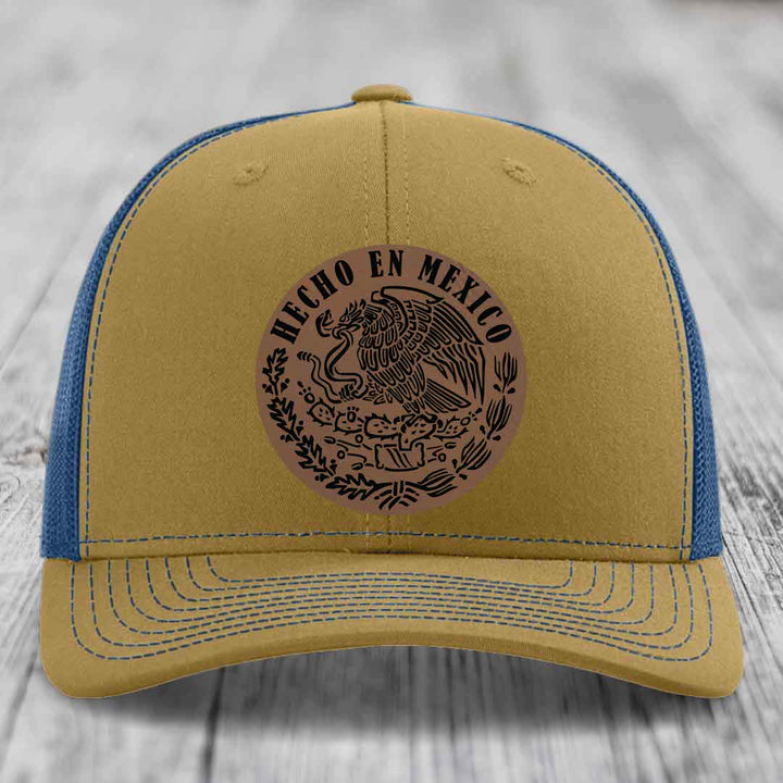 Hecho En Mexico - Leather Patch Hat - Dark Brown to Black Patch - Richardson 112 Snapback Trucker Hat