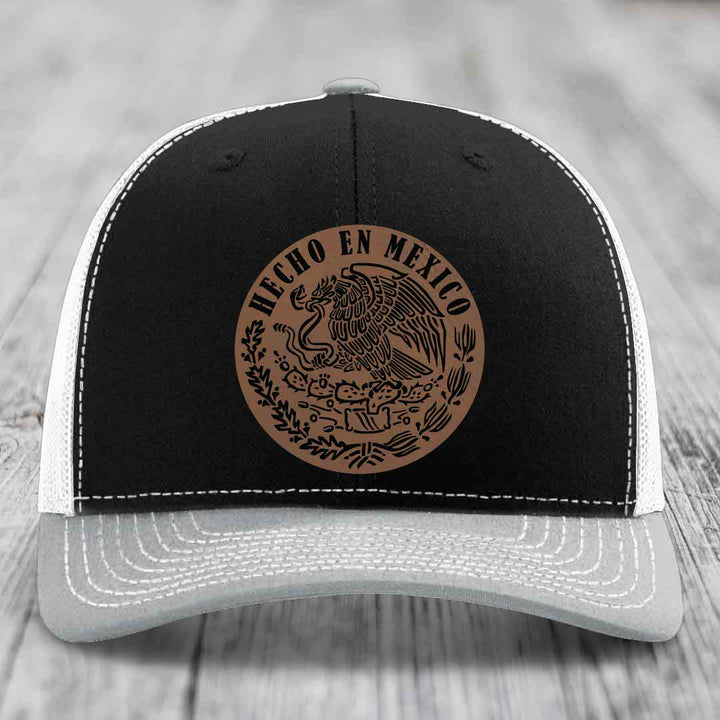 Hecho En Mexico - Leather Patch Hat - Dark Brown to Black Patch - Richardson 112 Snapback Trucker Hat