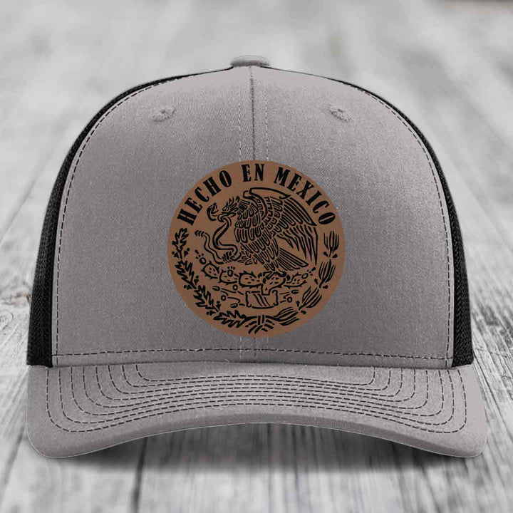 Hecho En Mexico - Leather Patch Hat - Dark Brown to Black Patch - Richardson 112 Snapback Trucker Hat