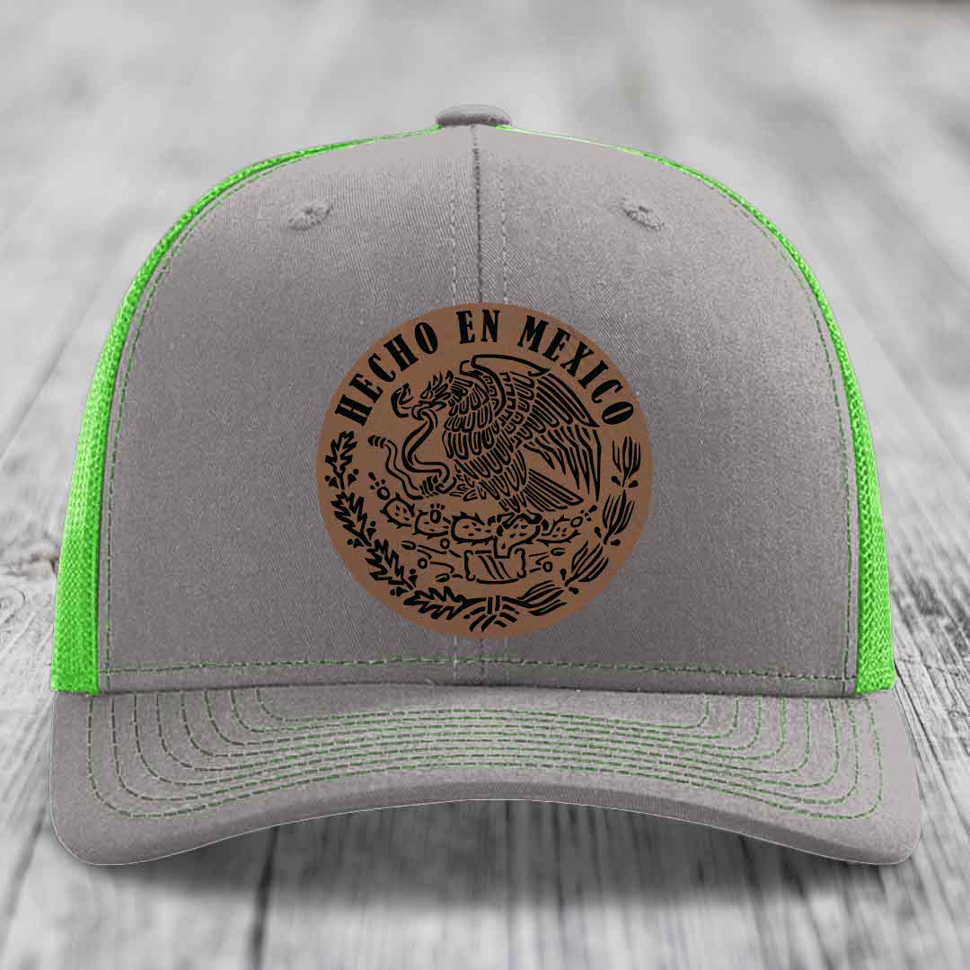 Hecho En Mexico - Leather Patch Hat - Dark Brown to Black Patch - Richardson 112 Snapback Trucker Hat