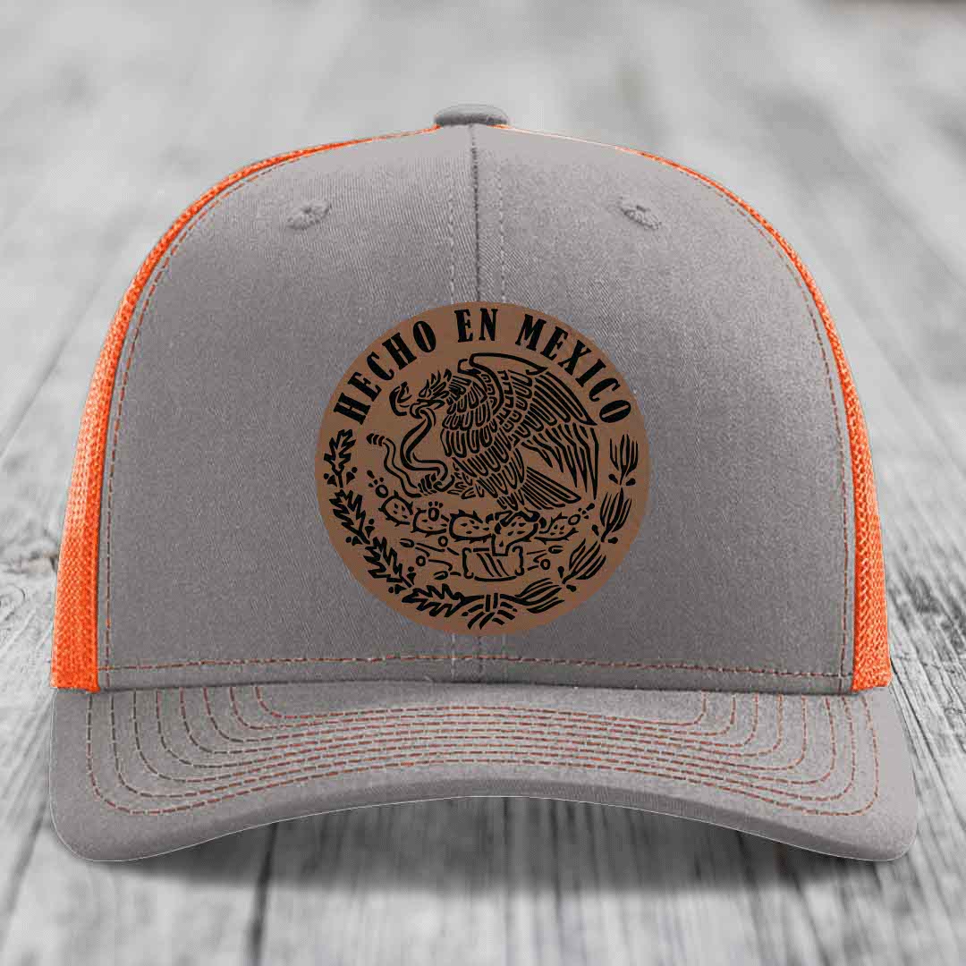 Hecho En Mexico - Leather Patch Hat - Dark Brown to Black Patch - Richardson 112 Snapback Trucker Hat