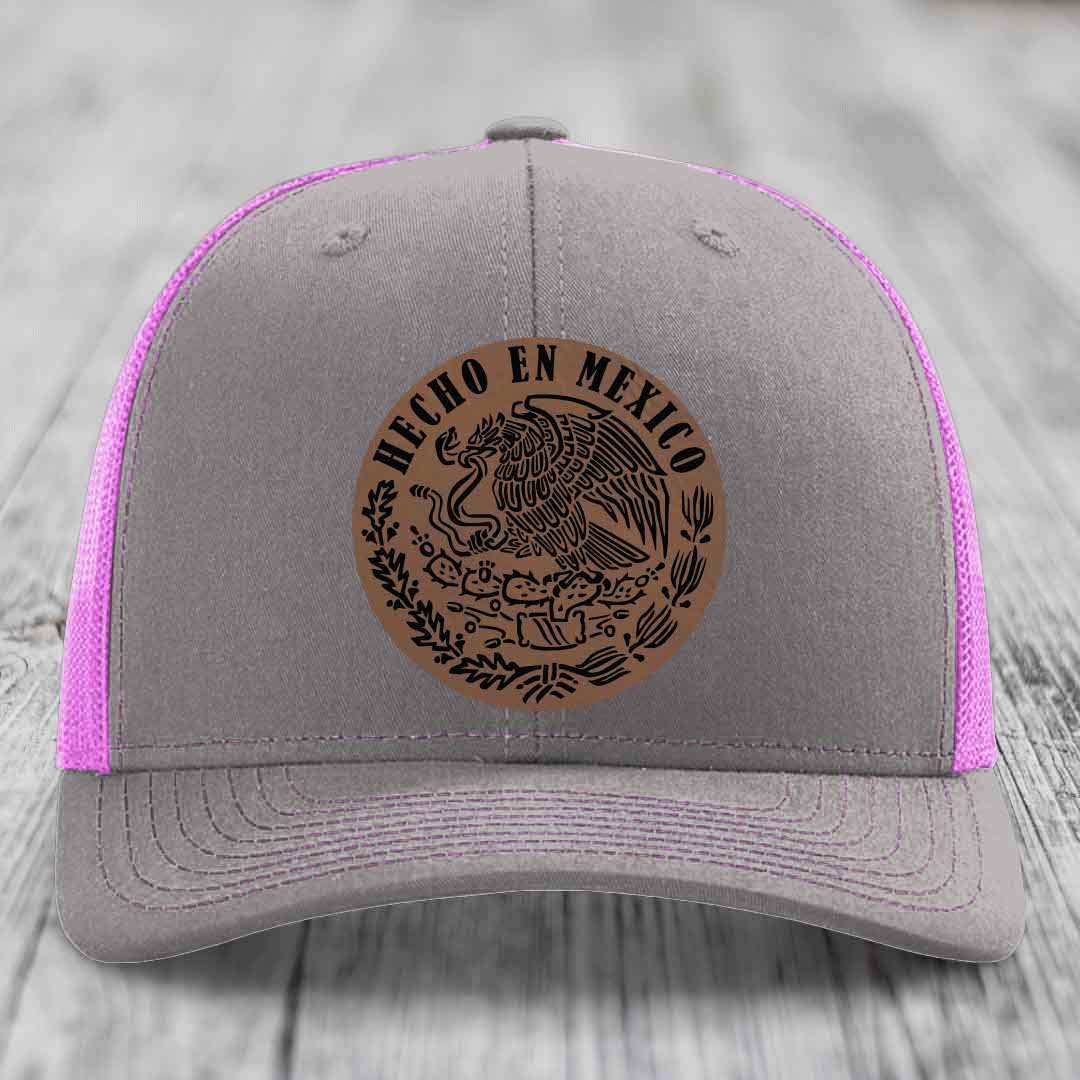 Hecho En Mexico - Leather Patch Hat - Dark Brown to Black Patch - Richardson 112 Snapback Trucker Hat