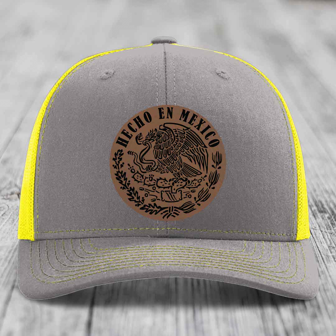 Hecho En Mexico - Leather Patch Hat - Dark Brown to Black Patch - Richardson 112 Snapback Trucker Hat