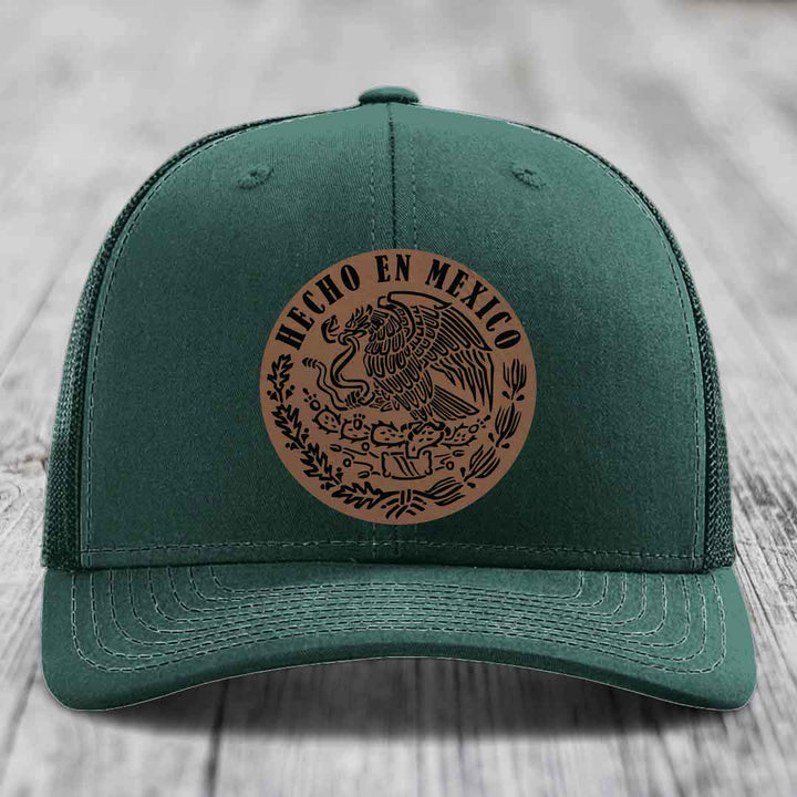 Hecho En Mexico - Leather Patch Hat - Dark Brown to Black Patch - Richardson 112 Snapback Trucker Hat