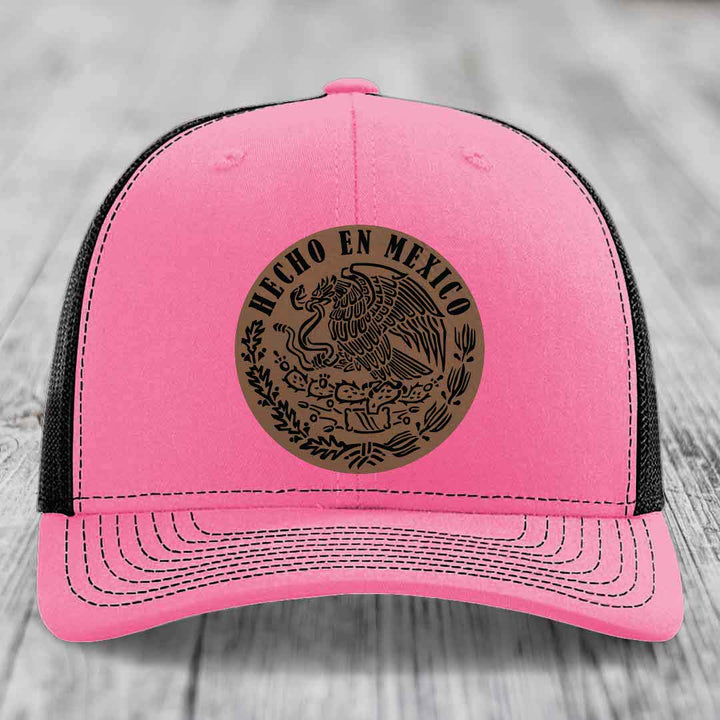 Hecho En Mexico - Leather Patch Hat - Dark Brown to Black Patch - Richardson 112 Snapback Trucker Hat