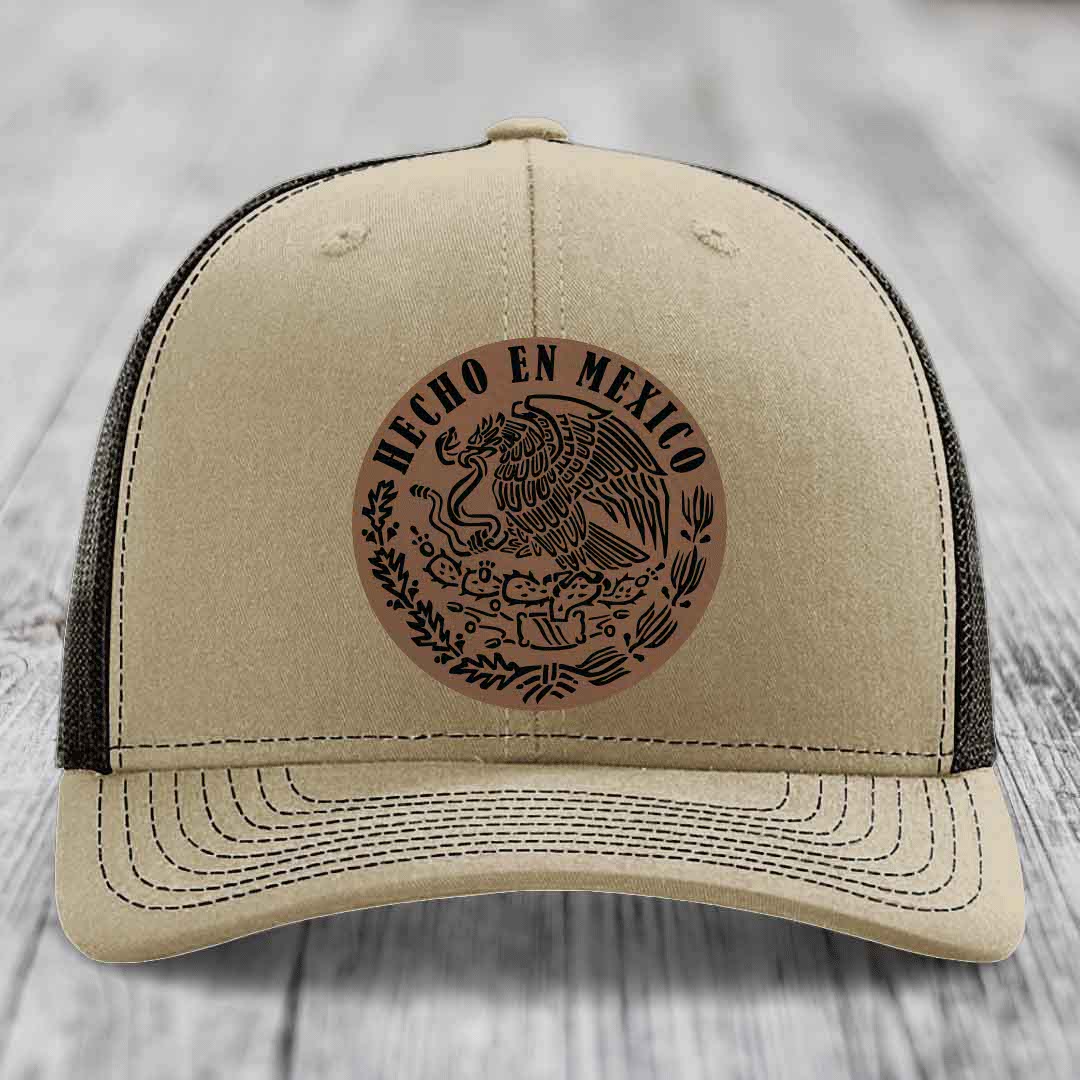 Hecho En Mexico - Leather Patch Hat - Dark Brown to Black Patch - Richardson 112 Snapback Trucker Hat