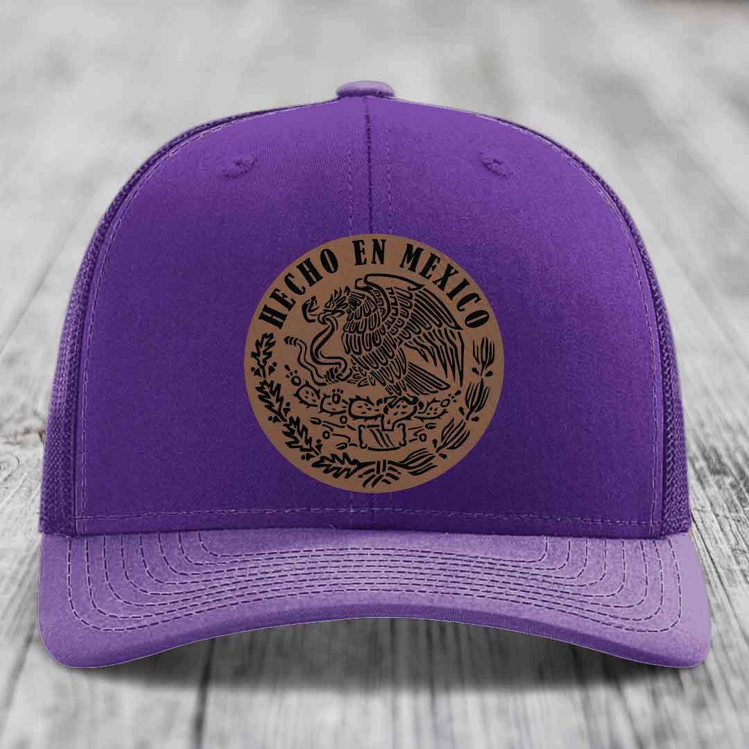 Hecho En Mexico - Leather Patch Hat - Dark Brown to Black Patch - Richardson 112 Snapback Trucker Hat