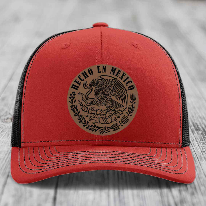 Hecho En Mexico - Leather Patch Hat - Dark Brown to Black Patch - Richardson 112 Snapback Trucker Hat