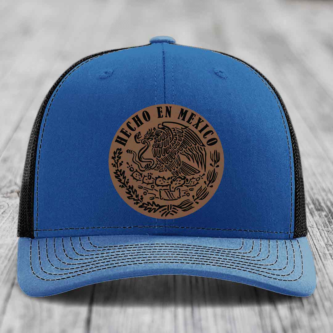 Hecho En Mexico - Leather Patch Hat - Dark Brown to Black Patch - Richardson 112 Snapback Trucker Hat
