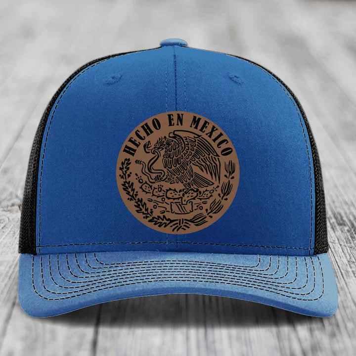 Hecho En Mexico - Leather Patch Hat - Dark Brown to Black Patch - Richardson 112 Snapback Trucker Hat