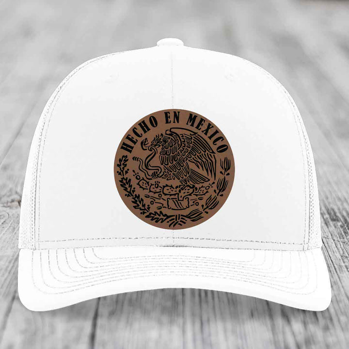 Hecho En Mexico - Leather Patch Hat - Dark Brown to Black Patch - Richardson 112 Snapback Trucker Hat