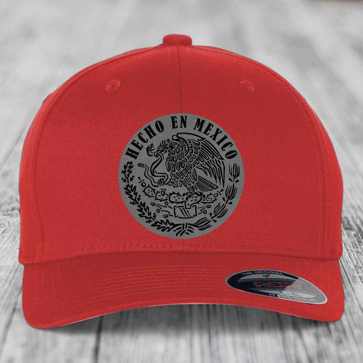 Hecho En Mexico - Leather Patch Hat - Grey to Black Patch - Flexfit 6277 Fitted Hat