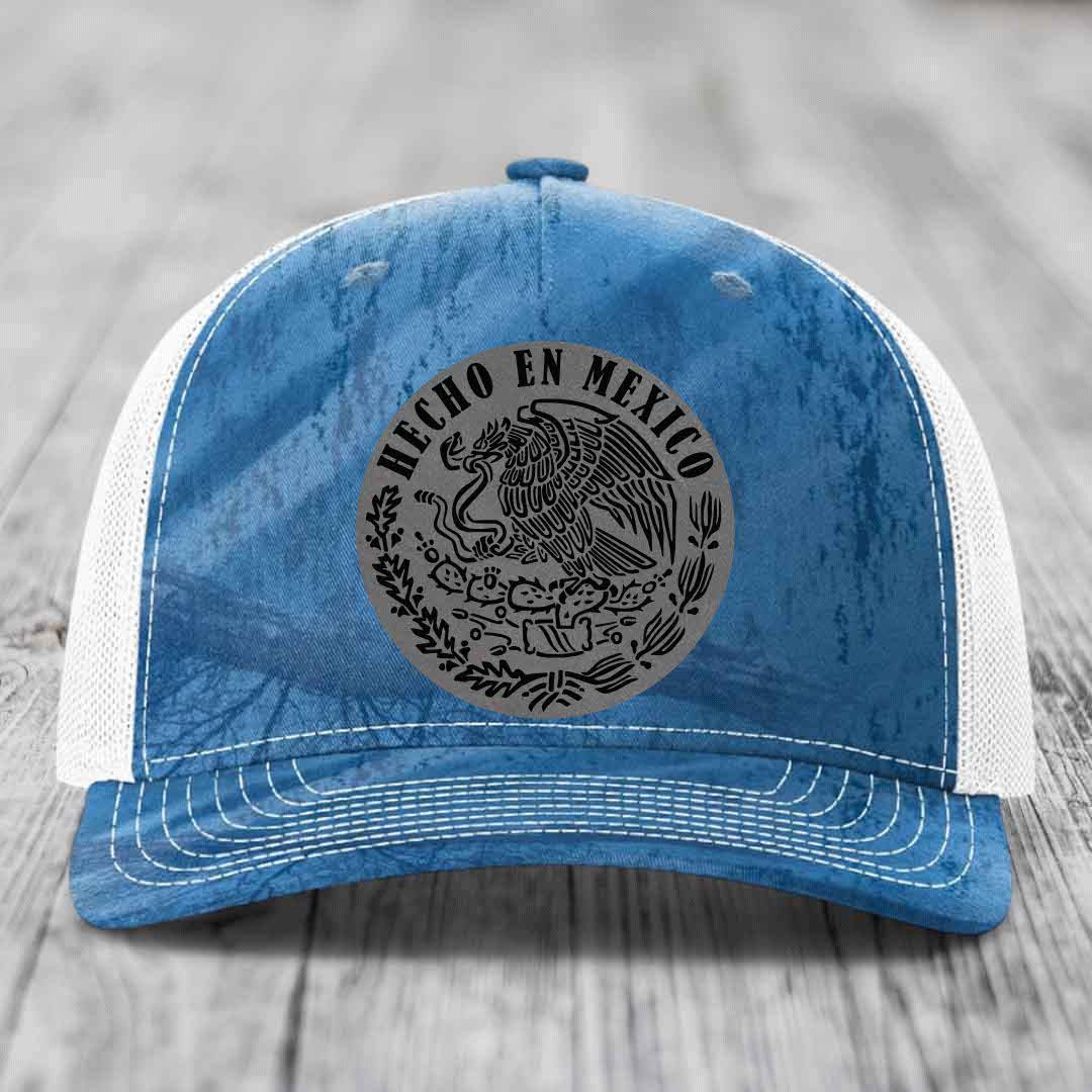 Hecho En Mexico - Leather Patch Hat - Grey to Black Patch - Richardson 112PFP Snapback Trucker Hat
