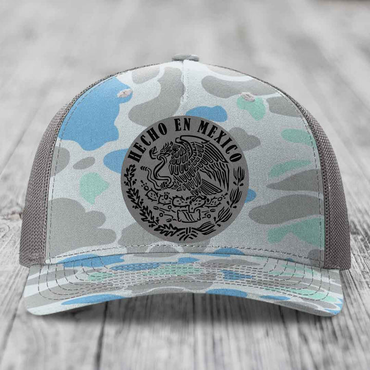 Hecho En Mexico - Leather Patch Hat - Grey to Black Patch - Richardson 112PFP Snapback Trucker Hat