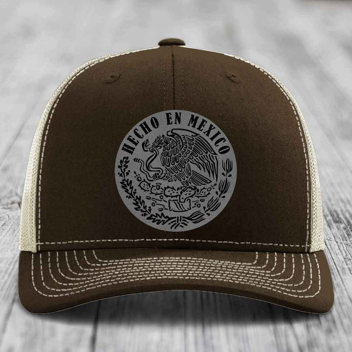 Hecho En Mexico - Leather Patch Hat - Grey to Black Patch - Richardson 112 Snapback Trucker Hat