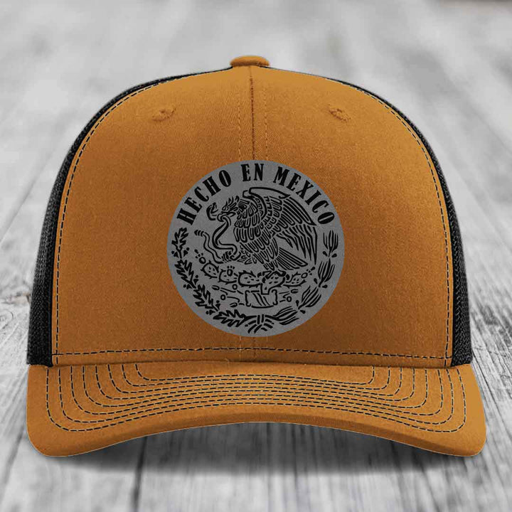 Hecho En Mexico - Leather Patch Hat - Grey to Black Patch - Richardson 112 Snapback Trucker Hat