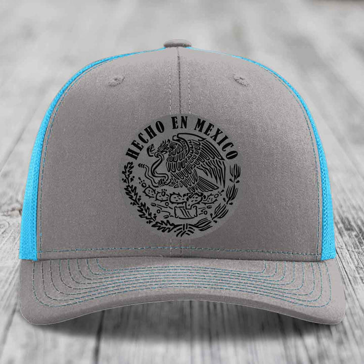 Hecho En Mexico - Leather Patch Hat - Grey to Black Patch - Richardson 112 Snapback Trucker Hat