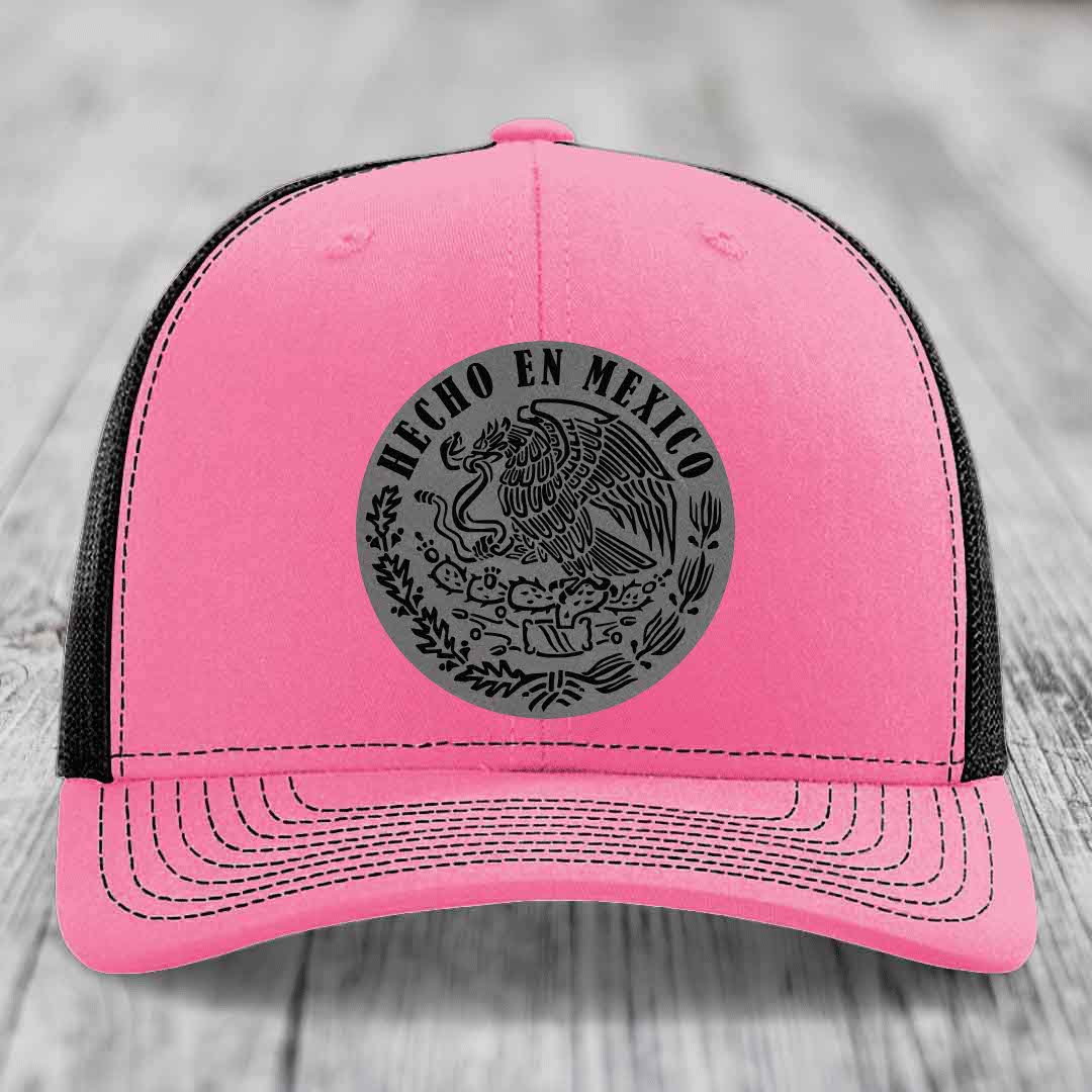 Hecho En Mexico - Leather Patch Hat - Grey to Black Patch - Richardson 112 Snapback Trucker Hat