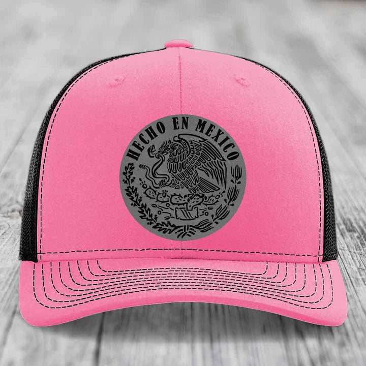 Hecho En Mexico - Leather Patch Hat - Grey to Black Patch - Richardson 112 Snapback Trucker Hat