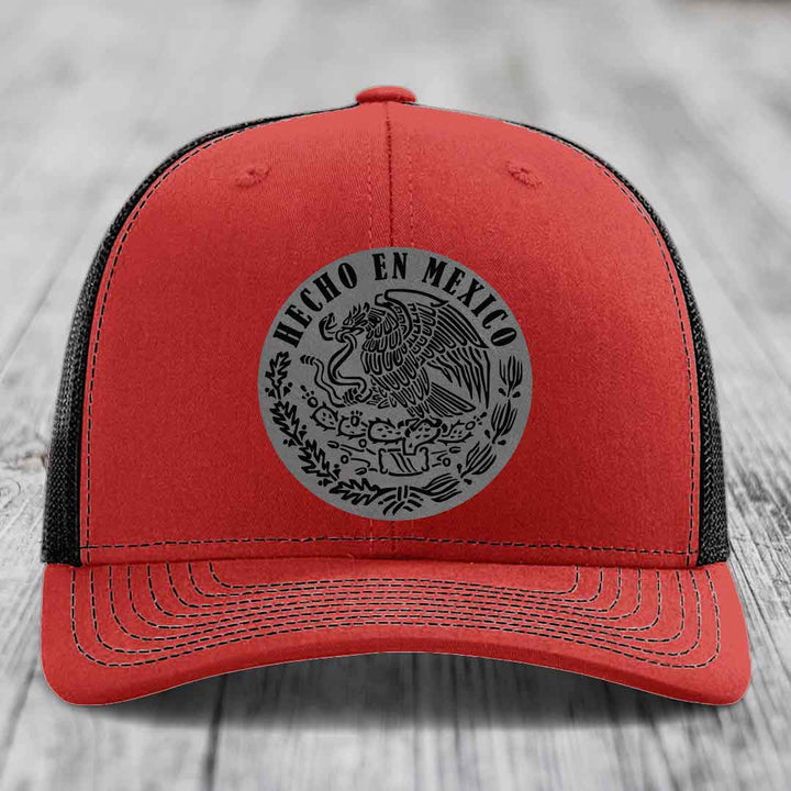 Hecho En Mexico - Leather Patch Hat - Grey to Black Patch - Richardson 112 Snapback Trucker Hat