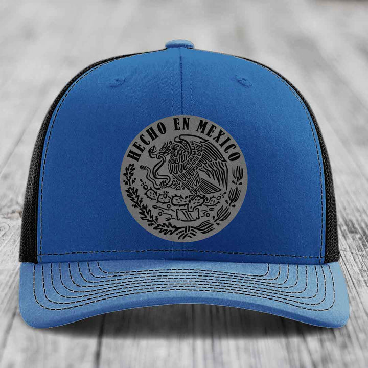 Hecho En Mexico - Leather Patch Hat - Grey to Black Patch - Richardson 112 Snapback Trucker Hat