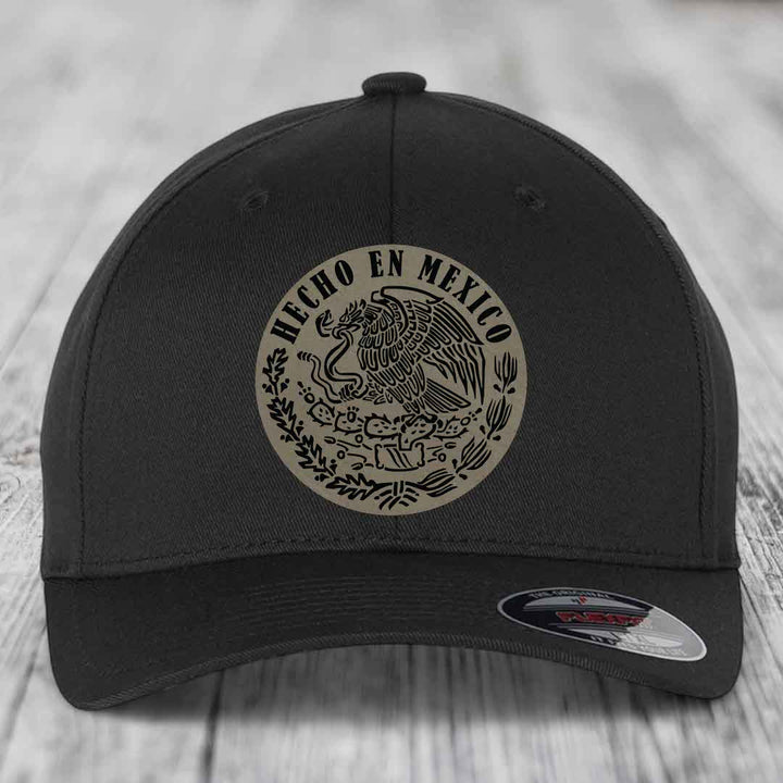 Hecho En Mexico - Leather Patch Hat - Light Brown to Black Patch - Flexfit 6277 Fitted Hat