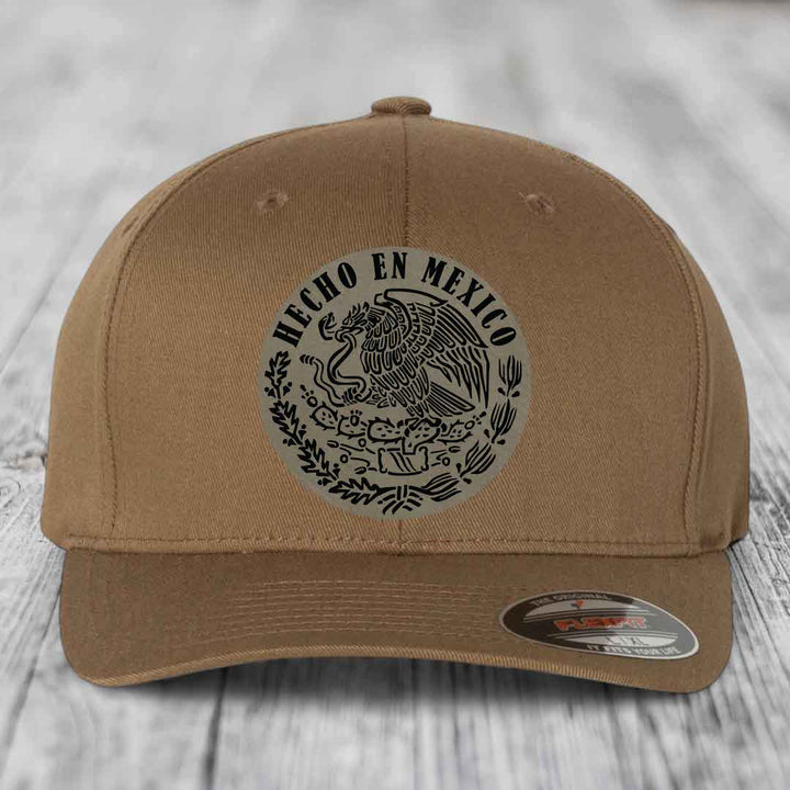 Hecho En Mexico - Leather Patch Hat - Light Brown to Black Patch - Flexfit 6277 Fitted Hat