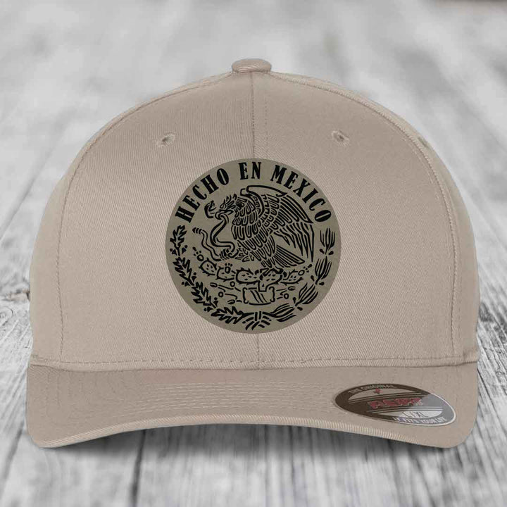 Hecho En Mexico - Leather Patch Hat - Light Brown to Black Patch - Flexfit 6277 Fitted Hat