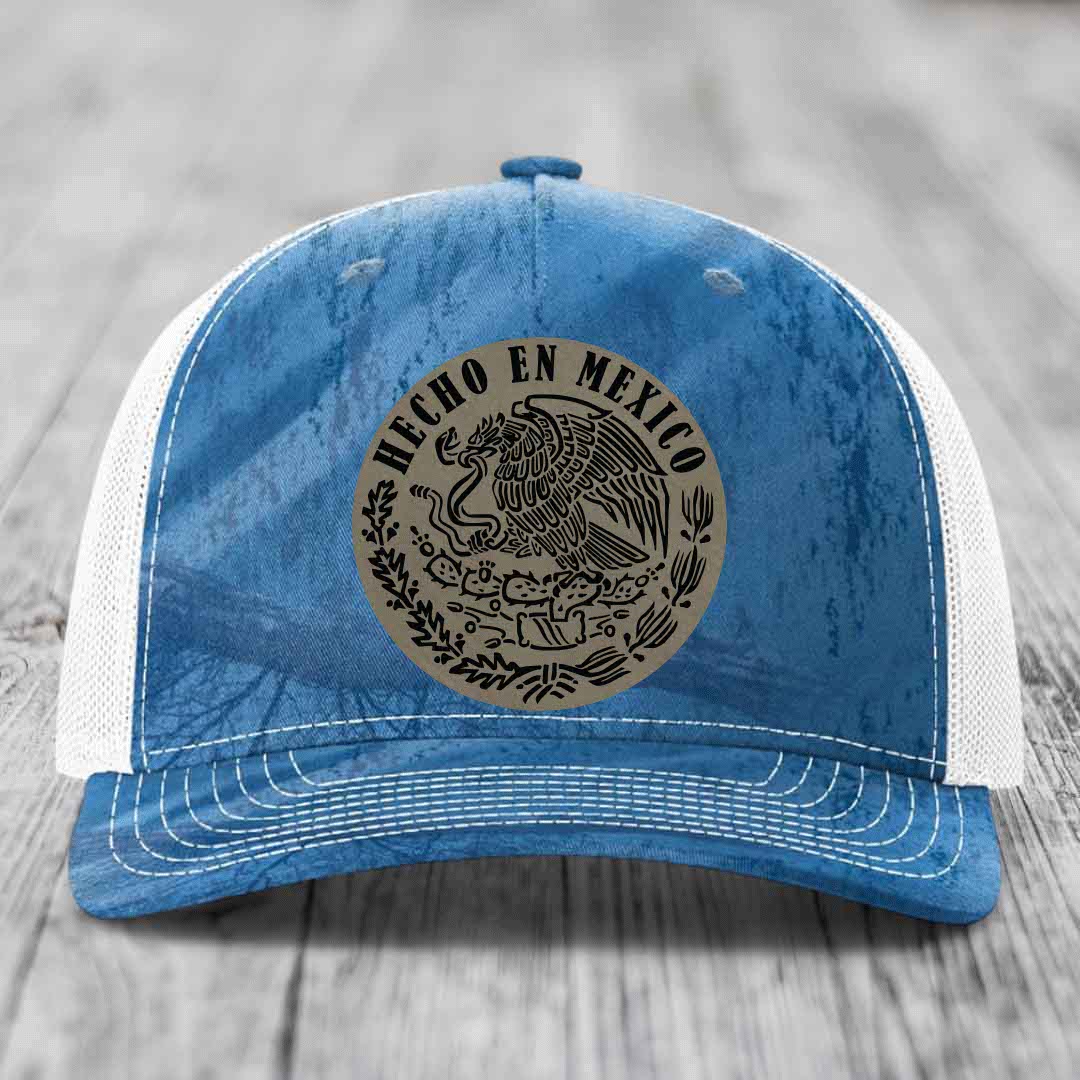 Hecho En Mexico - Leather Patch Hat - Light Brown to Black Patch - Richardson 112PFP Snapback Trucker Hat