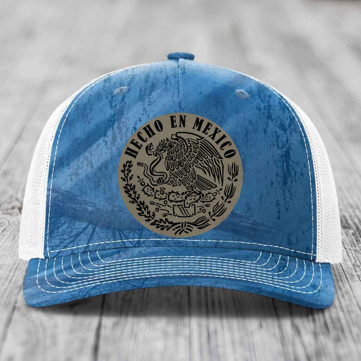 Hecho En Mexico - Leather Patch Hat - Light Brown to Black Patch - Richardson 112PFP Snapback Trucker Hat