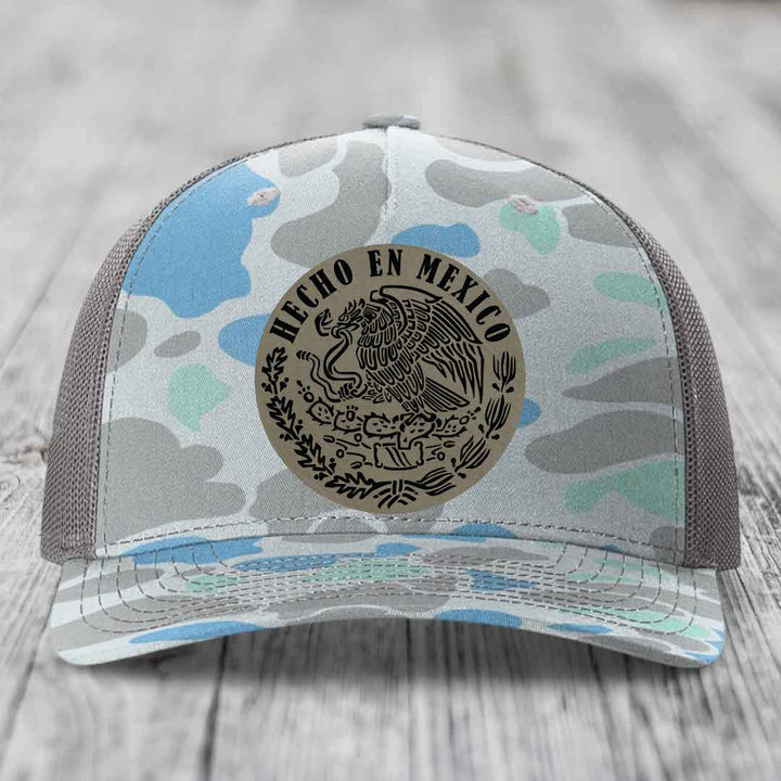 Hecho En Mexico - Leather Patch Hat - Light Brown to Black Patch - Richardson 112PFP Snapback Trucker Hat