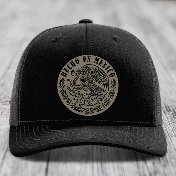 Hecho En Mexico - Leather Patch Hat - Light Brown to Black Patch - Richardson 112 Snapback Trucker Hat