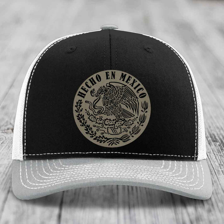 Hecho En Mexico - Leather Patch Hat - Light Brown to Black Patch - Richardson 112 Snapback Trucker Hat