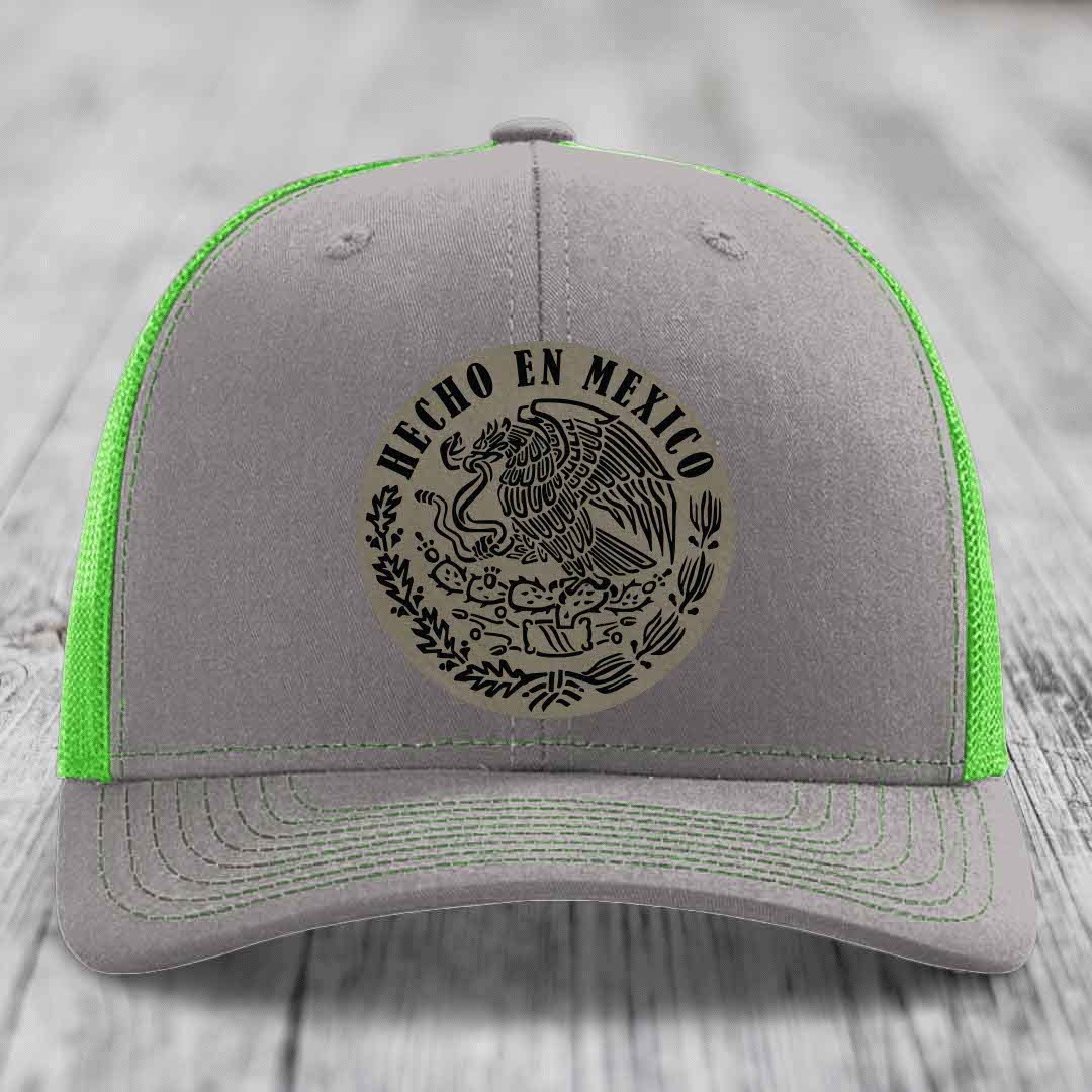 Hecho En Mexico - Leather Patch Hat - Light Brown to Black Patch - Richardson 112 Snapback Trucker Hat