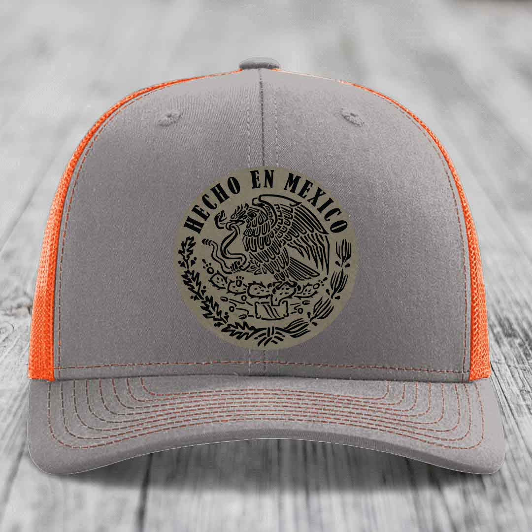 Hecho En Mexico - Leather Patch Hat - Light Brown to Black Patch - Richardson 112 Snapback Trucker Hat