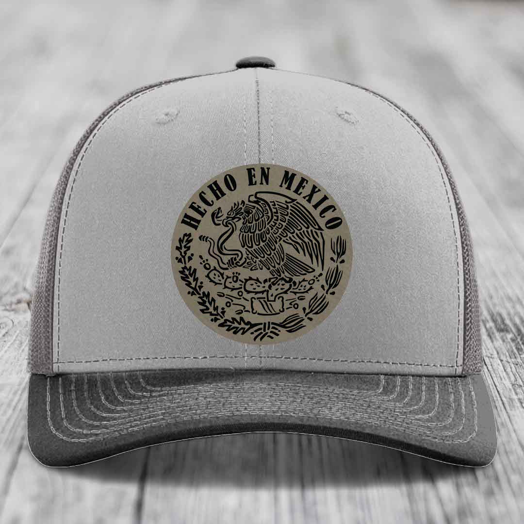 Hecho En Mexico - Leather Patch Hat - Light Brown to Black Patch - Richardson 112 Snapback Trucker Hat