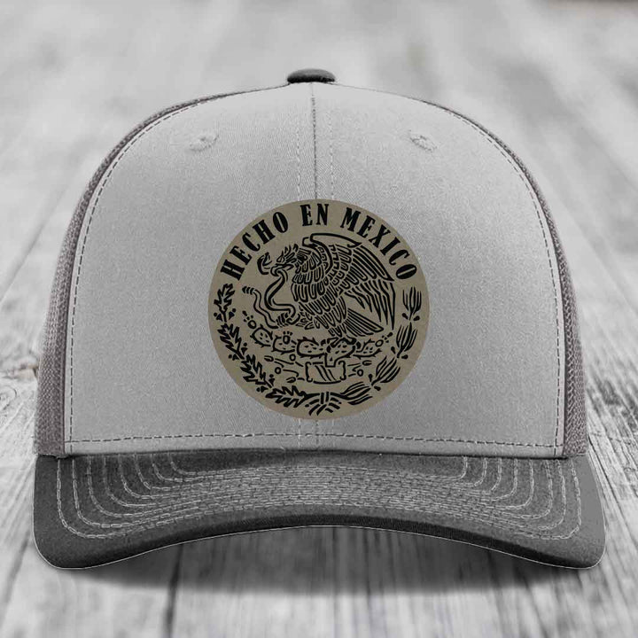 Hecho En Mexico - Leather Patch Hat - Light Brown to Black Patch - Richardson 112 Snapback Trucker Hat