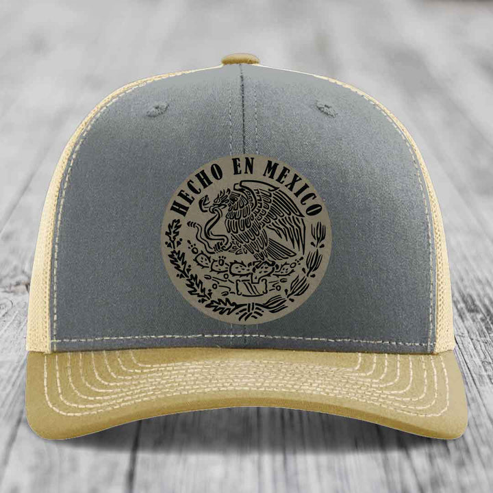 Hecho En Mexico - Leather Patch Hat - Light Brown to Black Patch - Richardson 112 Snapback Trucker Hat