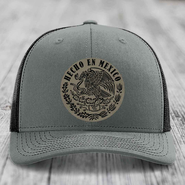 Hecho En Mexico - Leather Patch Hat - Light Brown to Black Patch - Richardson 112 Snapback Trucker Hat