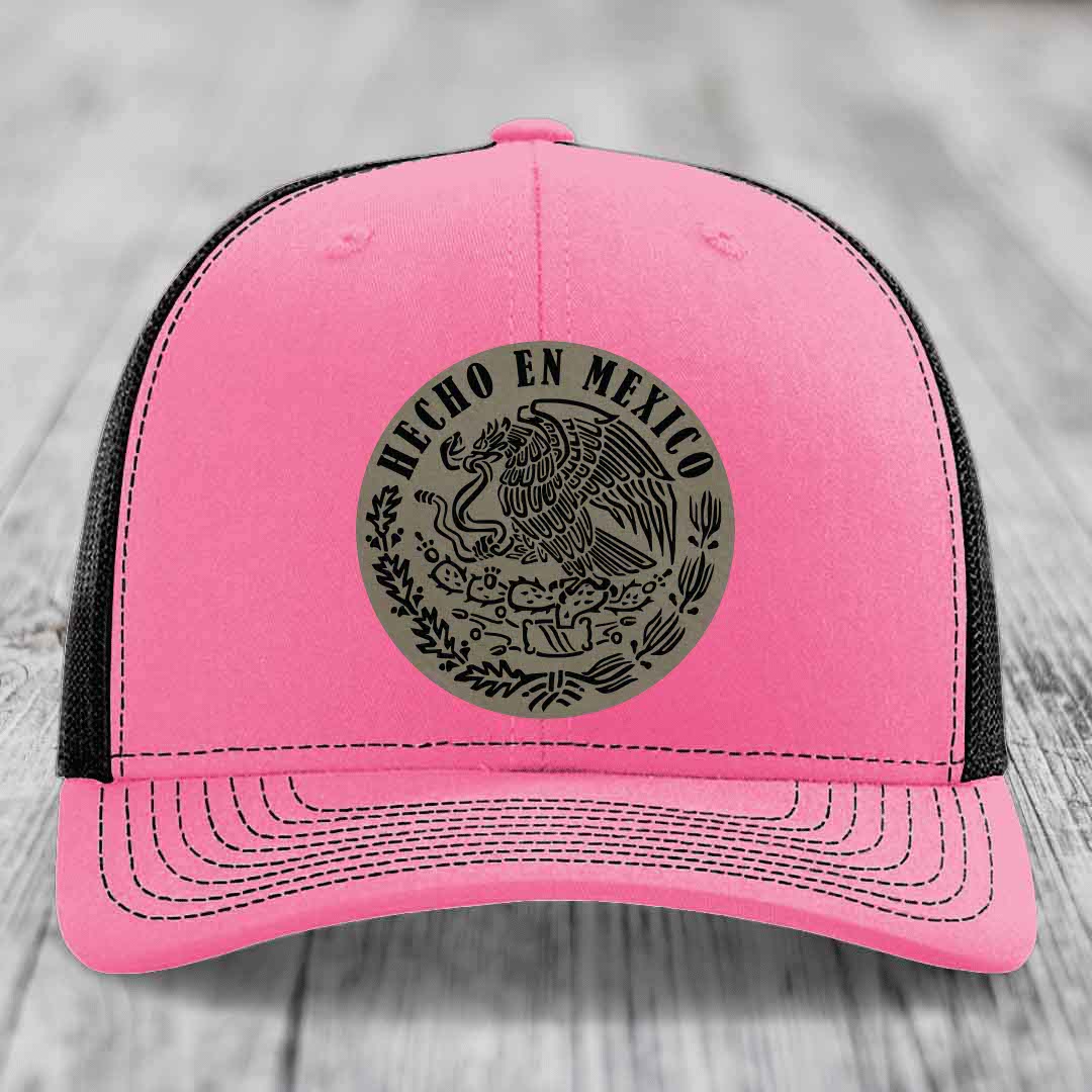 Hecho En Mexico - Leather Patch Hat - Light Brown to Black Patch - Richardson 112 Snapback Trucker Hat