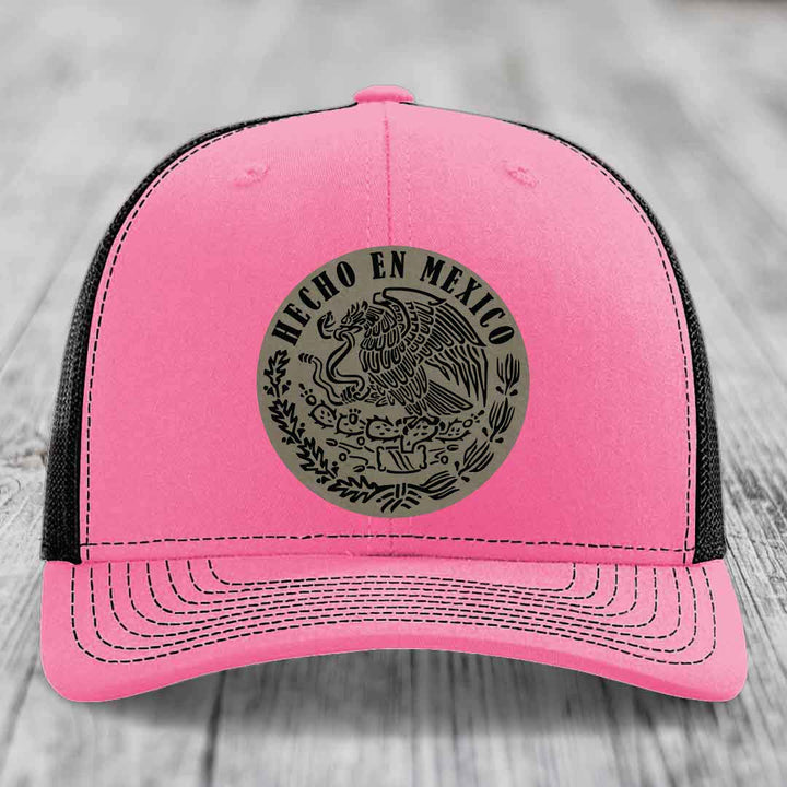 Hecho En Mexico - Leather Patch Hat - Light Brown to Black Patch - Richardson 112 Snapback Trucker Hat